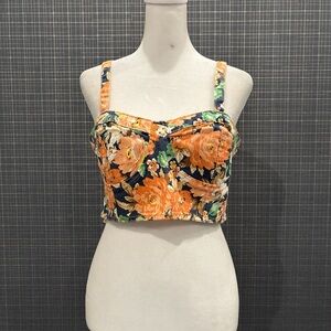 MINKPINK Navy Floral Cropped Bustier with Orange Roses